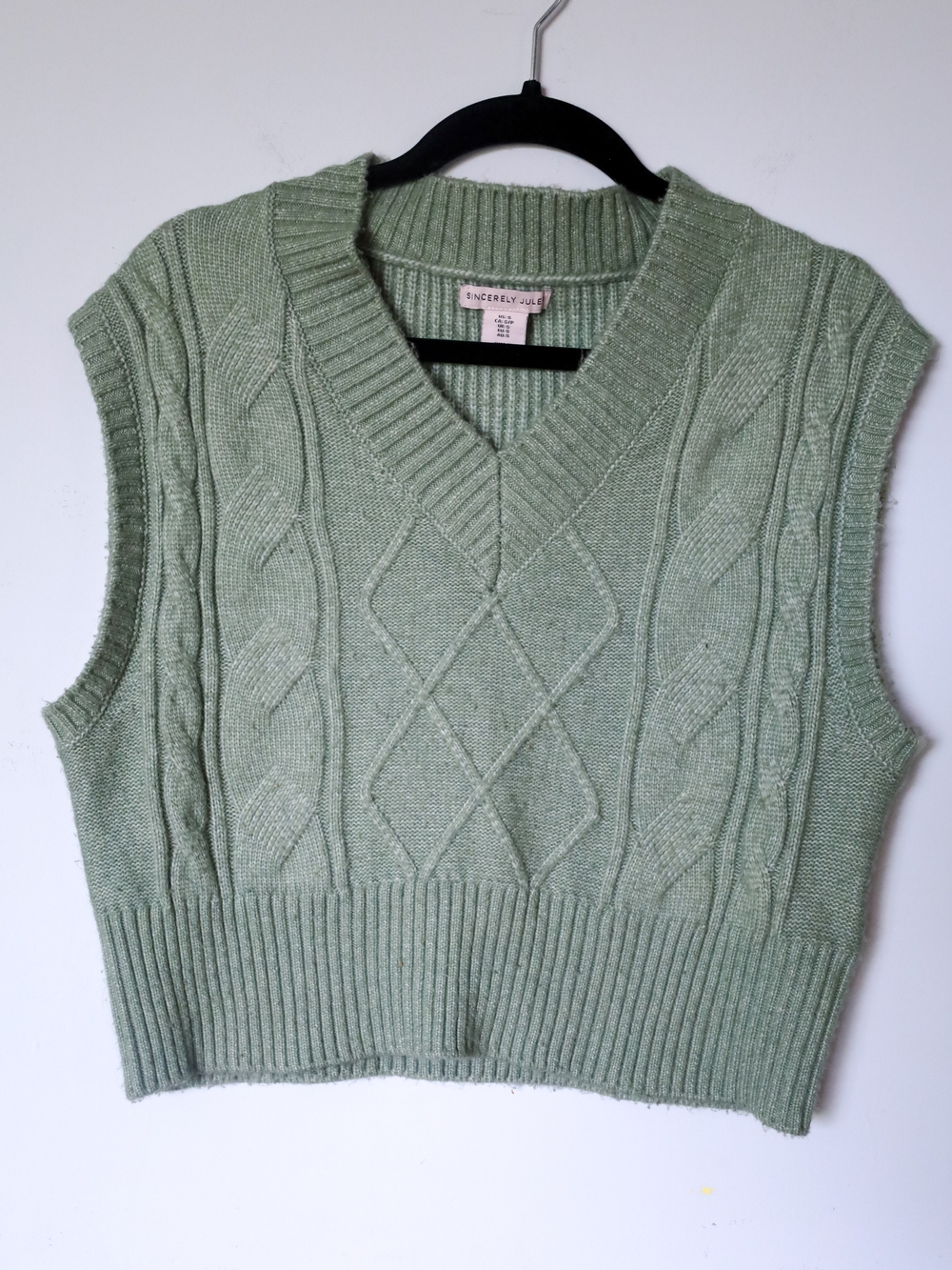 Sincerly Jules Mint Green Cable Knit V-Neck Sweater Vest